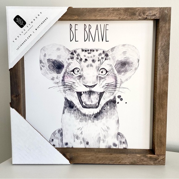 Be Brave Baby Animal Nursery Art Wood Frame - Picture 1 of 6